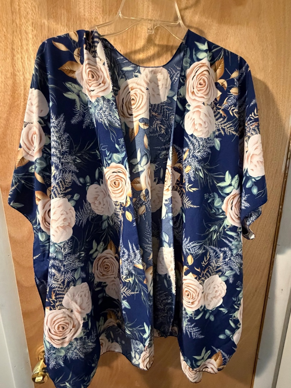 Floral Open-Front Kimono - Navy & Blush